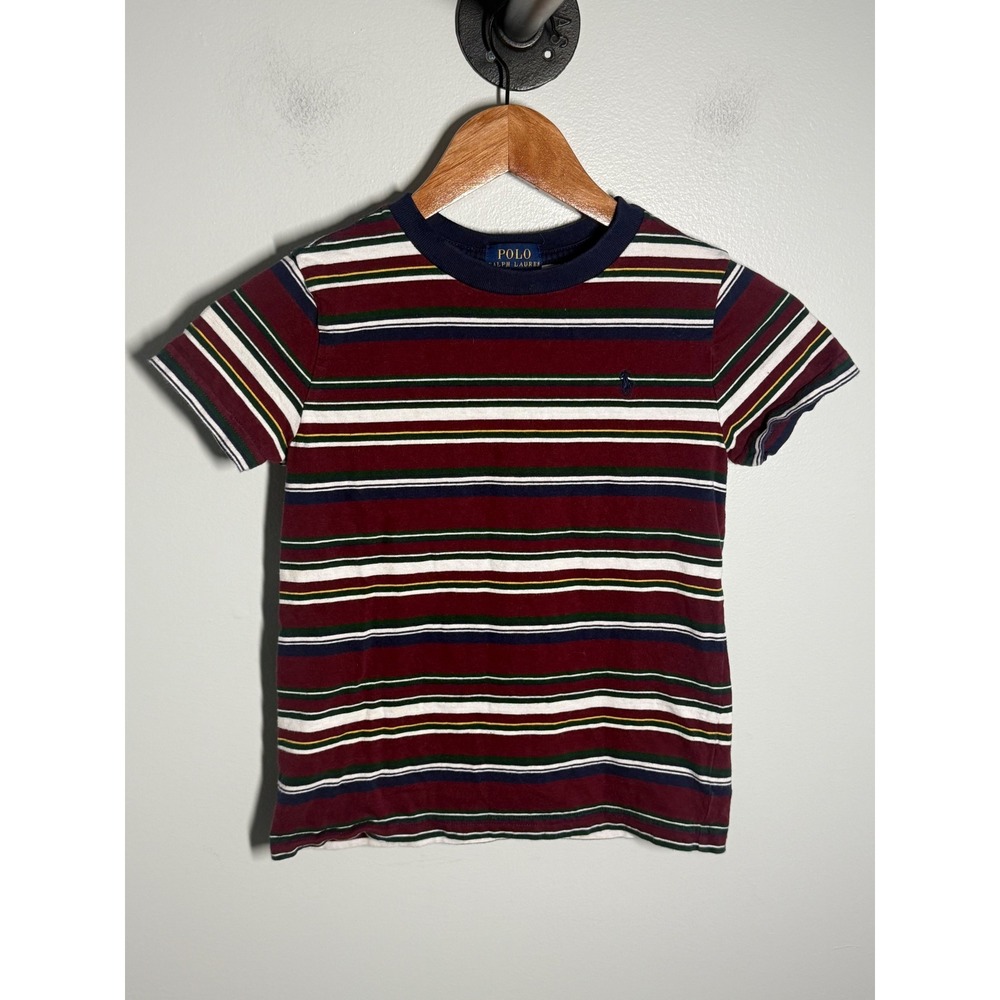 Polo Ralph Lauren Kids Striped T-Shirt Burgundy Navy Green Size 6 Short Sleeve